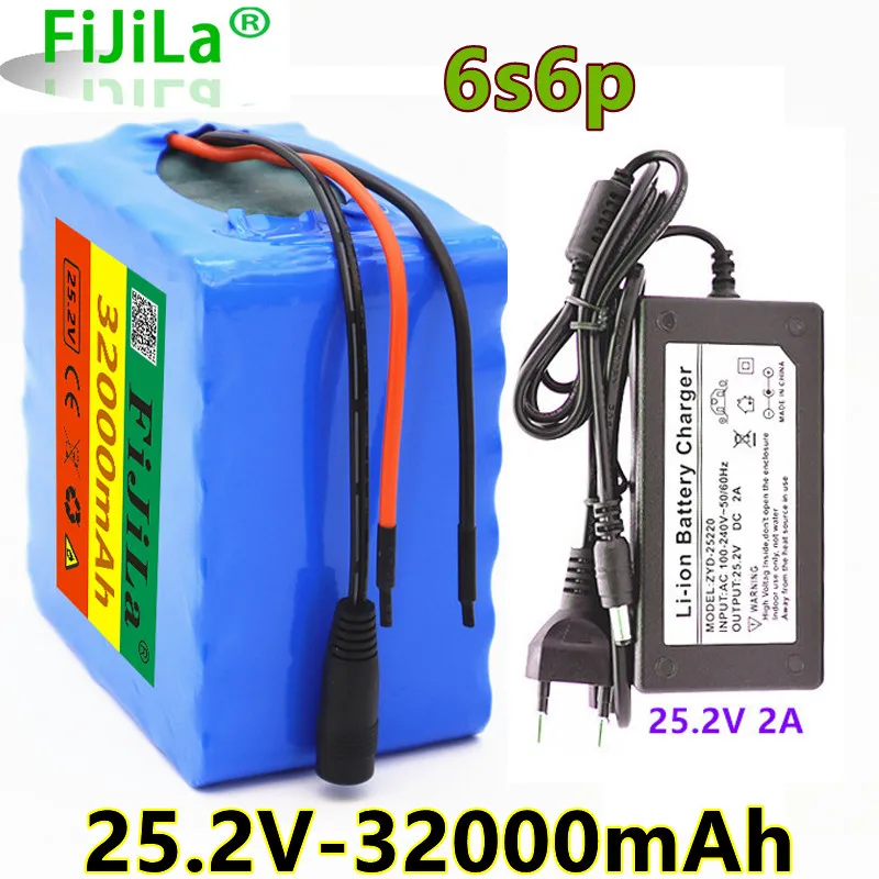 

24V 32000mAh 6s6p 18650 Battery Lithium Battery 25.2v 32000mAh Electric Bicycle Moped Li ion Battery Pack with BMS + 2Acharger