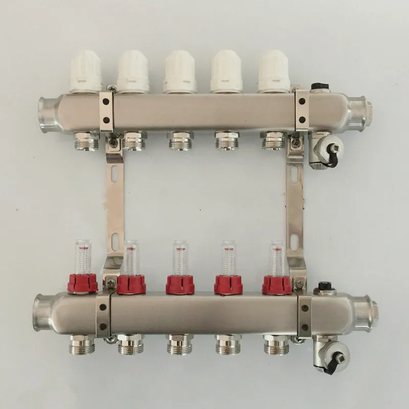 Нагревательный коллектор для пола 5 портов из нержавеющей стали 1/2 pex|steel|steel