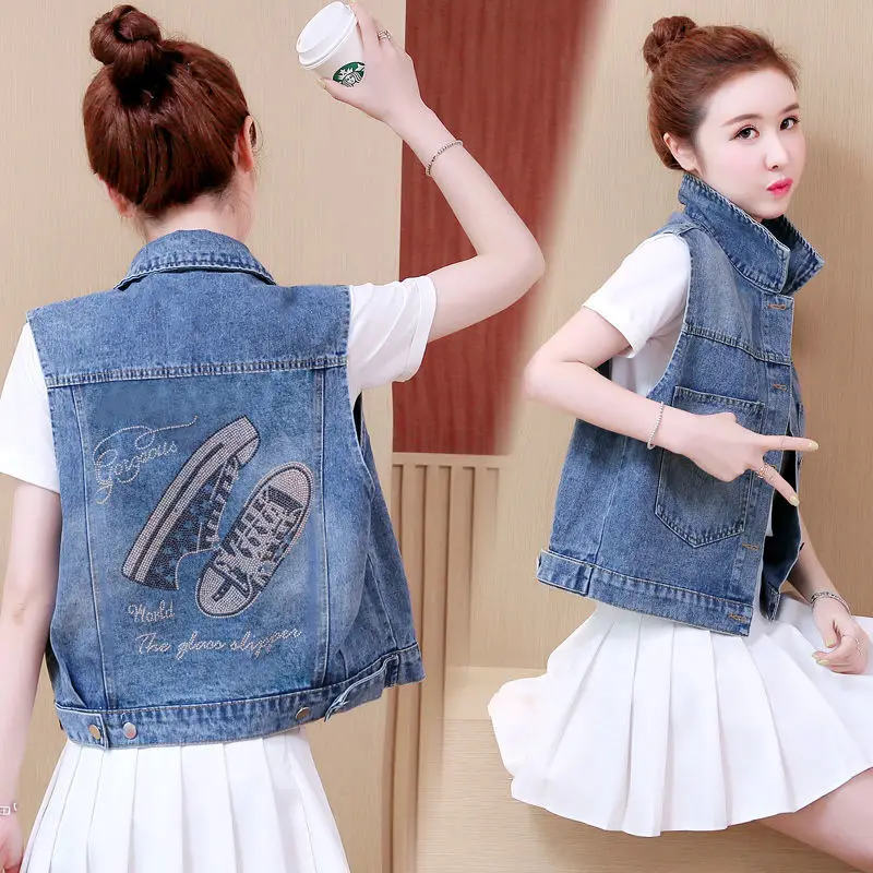 

Spring/Summer 2021 new hot rhinestone denim vest women loose and versatile student outer wear vest jacket trend P3 1007