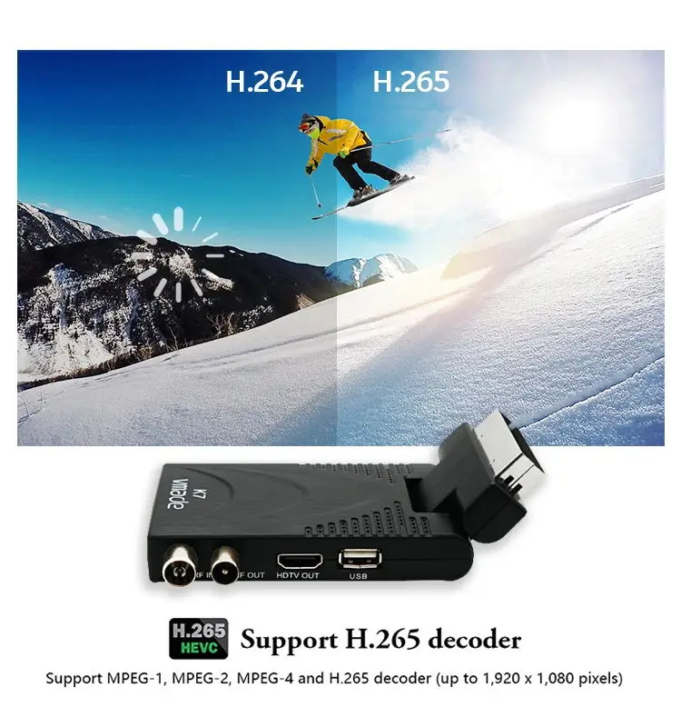 Цифровой ТВ-ресивер Vmade DVB T2 2020 HEVC/H.265 HD ТВ-декодер MPEG ТВ-тюнер Поддержка литого