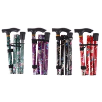 folding walking stick sturdy printed travel five section patterned non slip crutch cane outdoor sport hiking adjustable 84 93cm
