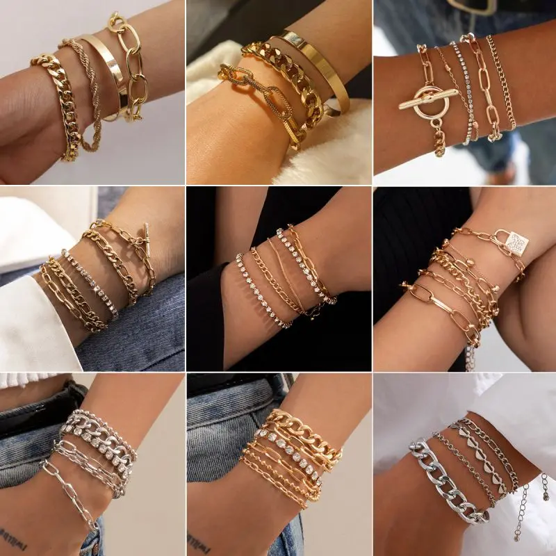 

2021 New Ladies Smooth C-shaped Mixed Chain Bracelet Exaggerated O-chain Set Ladies Jewelry Accessories Suitable For Gifts