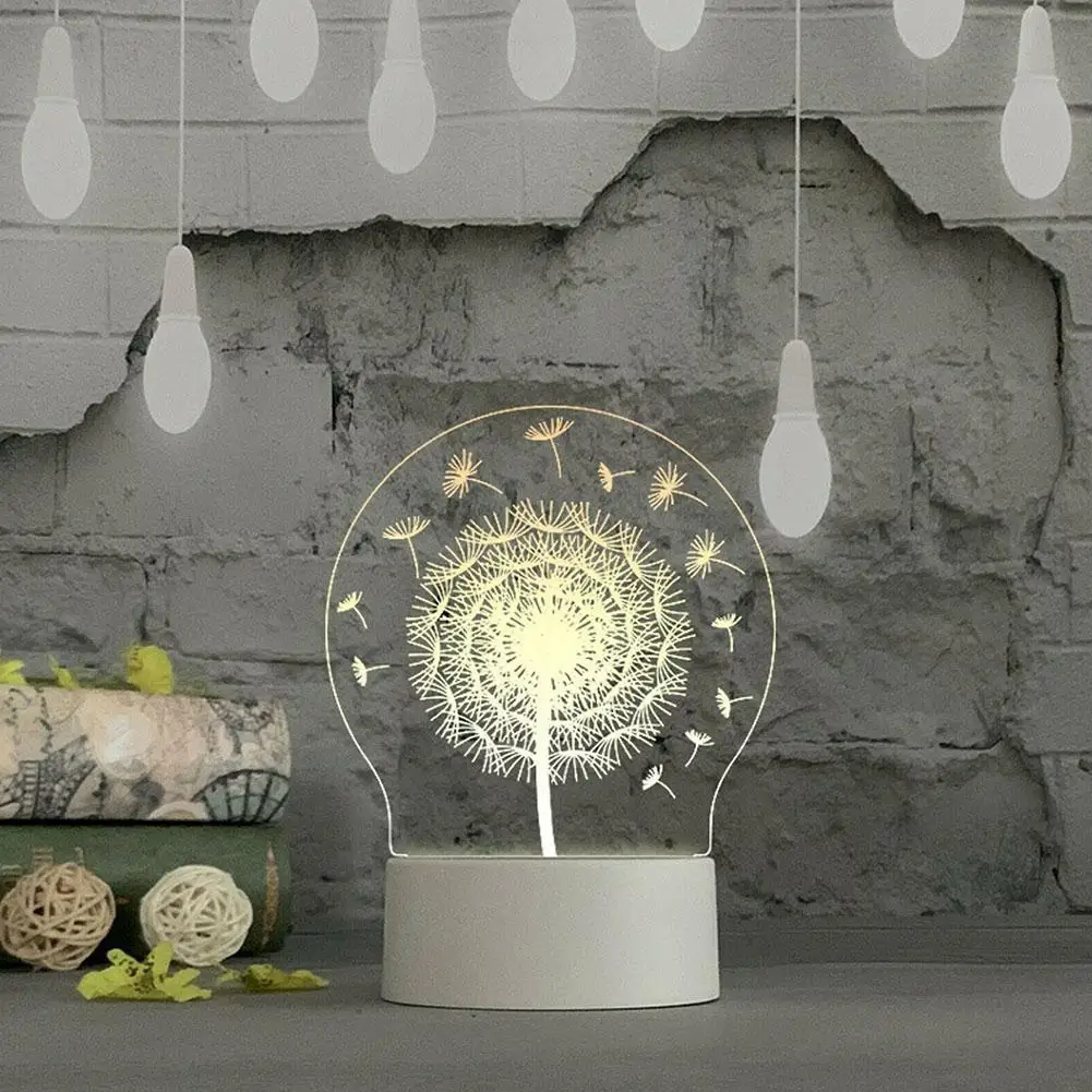 

3D USB Acrylic Night Light LED Table Bedroom Decoration White Gift Warm Light U2E3