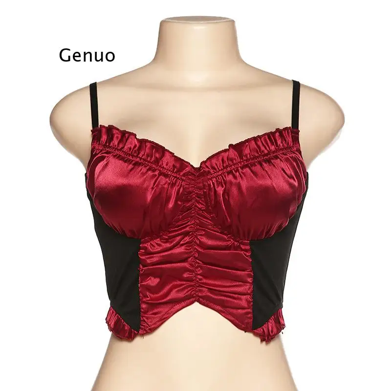 

Camis Color Matching Women's Tank Top V-Neck Navel Sling Slim Vest European and American Female Off Shoulder Body Top