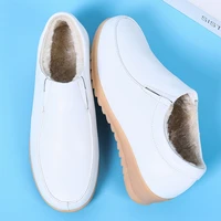 womens casual white plus velvet warm wedges shoes slip on doctor shoes new autumn winter genuine cow leather nurse work shoes