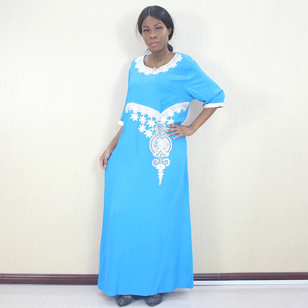 Синий Dashikiage африканские платья для женщин жемчужные аппликации с коротким рукавом элегантные длинные платья для свадебной вечеринки - Цвет: Синий