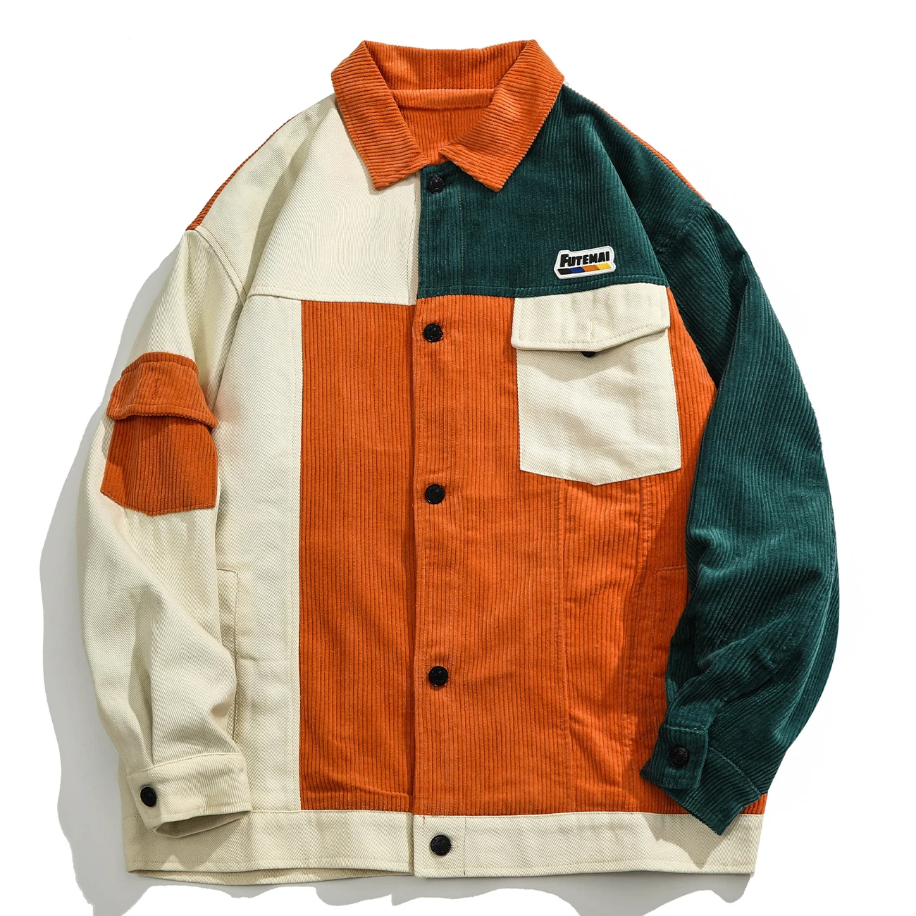 Color Block Vintage Corduroy Jacket  Men Women Outwear 2021 Autumn Cargo Jacket Patchwork Hip Hop Streetwear Man Outwear