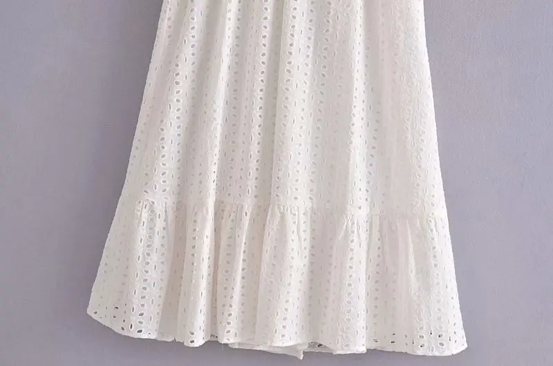 

Fashion Women 2021 Summer New Short Sleeve White Dress Female V-Neck Sexy Hollow Out Casual Mid Dress Sashes Vestidos DS315