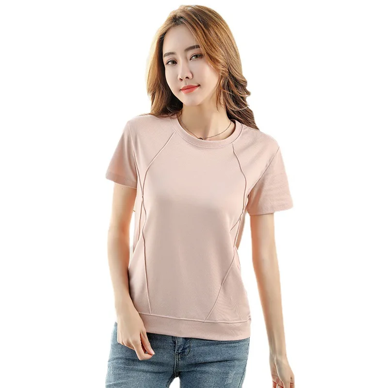 

Pure cotton short-sleeved women's t-shirt summer new style solid color round neck line women's red top