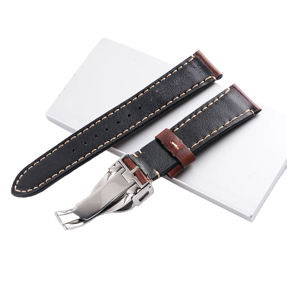 Rolamy 20 22mm Genuine Leather Replacement Wrist Watchband Strap Belt Loops Band Bracelets For Rolex Tudor Black Bay 58 Seiko