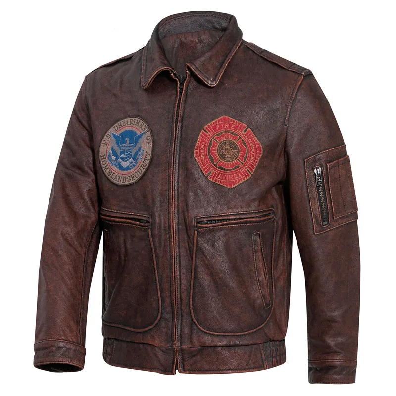 2022 винтажная коричневая мужская куртка из натуральной кожи в стиле милитари