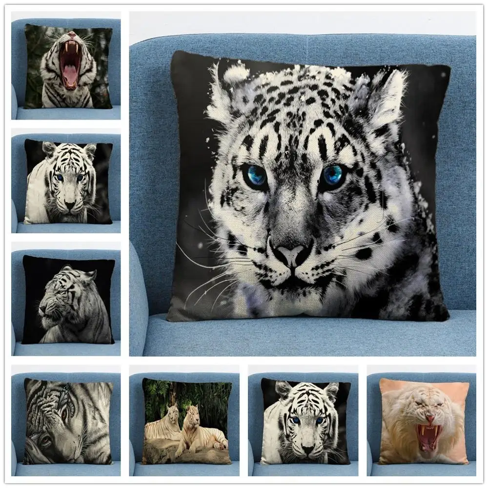 

Wild animal white tiger Linen Cushion Cover Pillow Case for Home Sofa Car Decor Pillowcase Wild animal white tiger 45X45CM