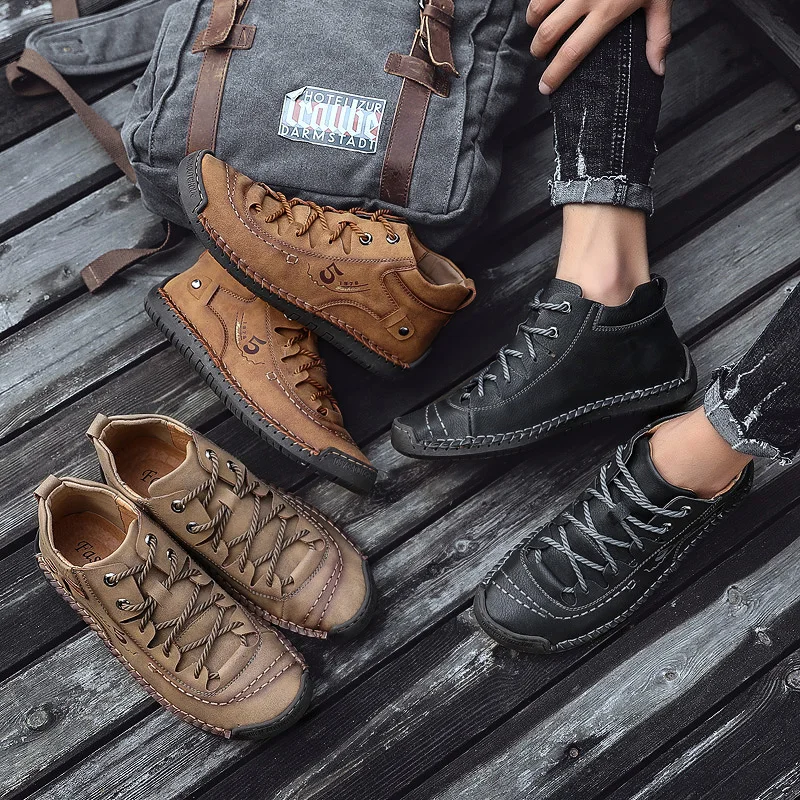 

2019 Winter Men's Shoes Warm Casual Leather Fashion Comfortable Flat Boots Men Lace-up Shoes Winter Male Hiking Boots Big Size