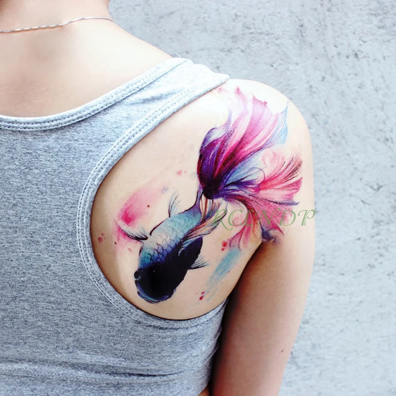 

Waterproof Temporary Tattoo Sticker fish fake tatto flash tatoo tatouage big size back arm shoulder body art for girl women men