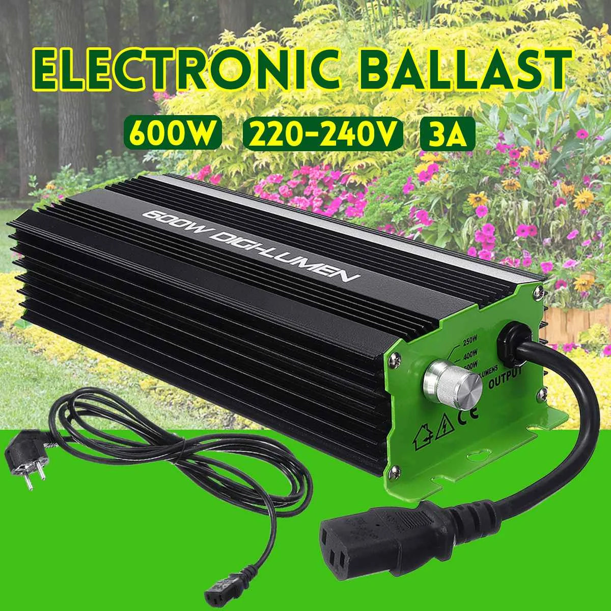 

600W Digital Ballasts for Garden Planter Grow Lights HPS MH Bulbs Electronic Dimmable EU PLUG 3A 220-240V