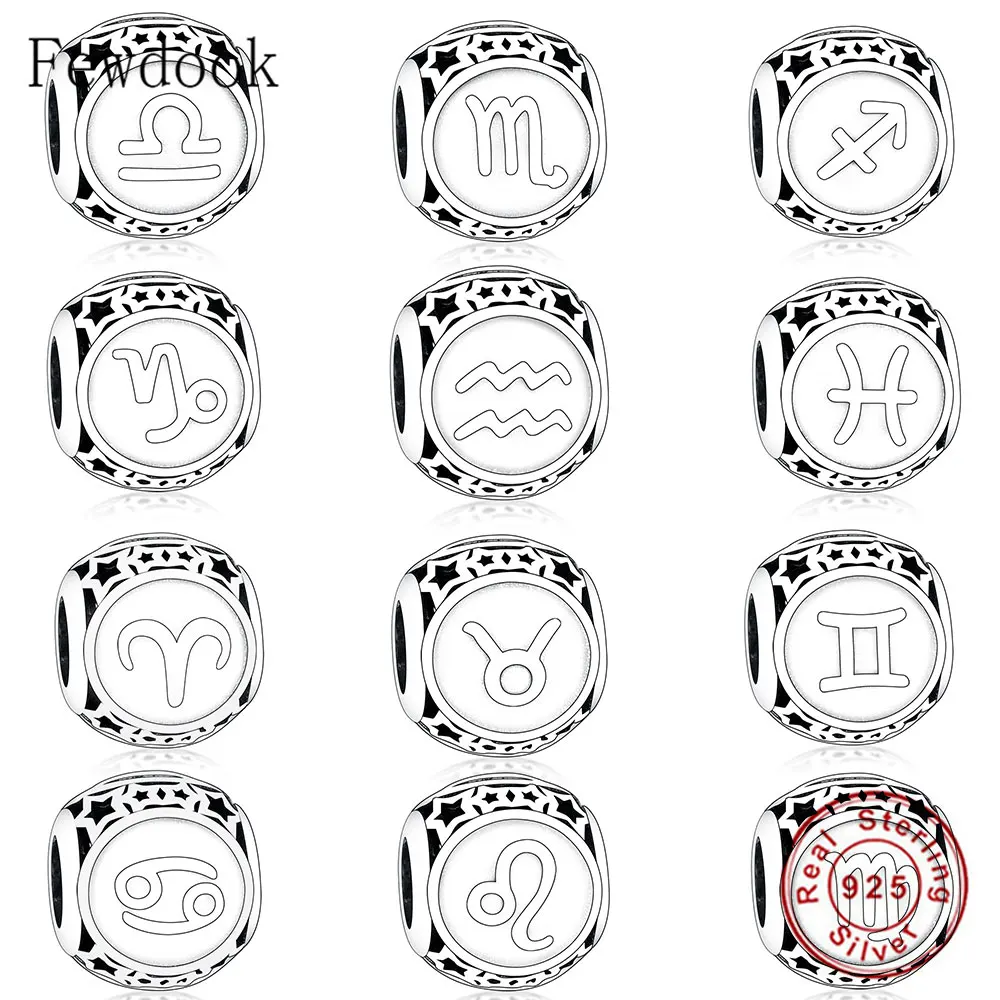 925 Sterling Silver 12 Star Constellation Zodiac Scorpio Bead Fit Original Pan Charm Bracelet Necklace Women Making Berloque | Украшения и