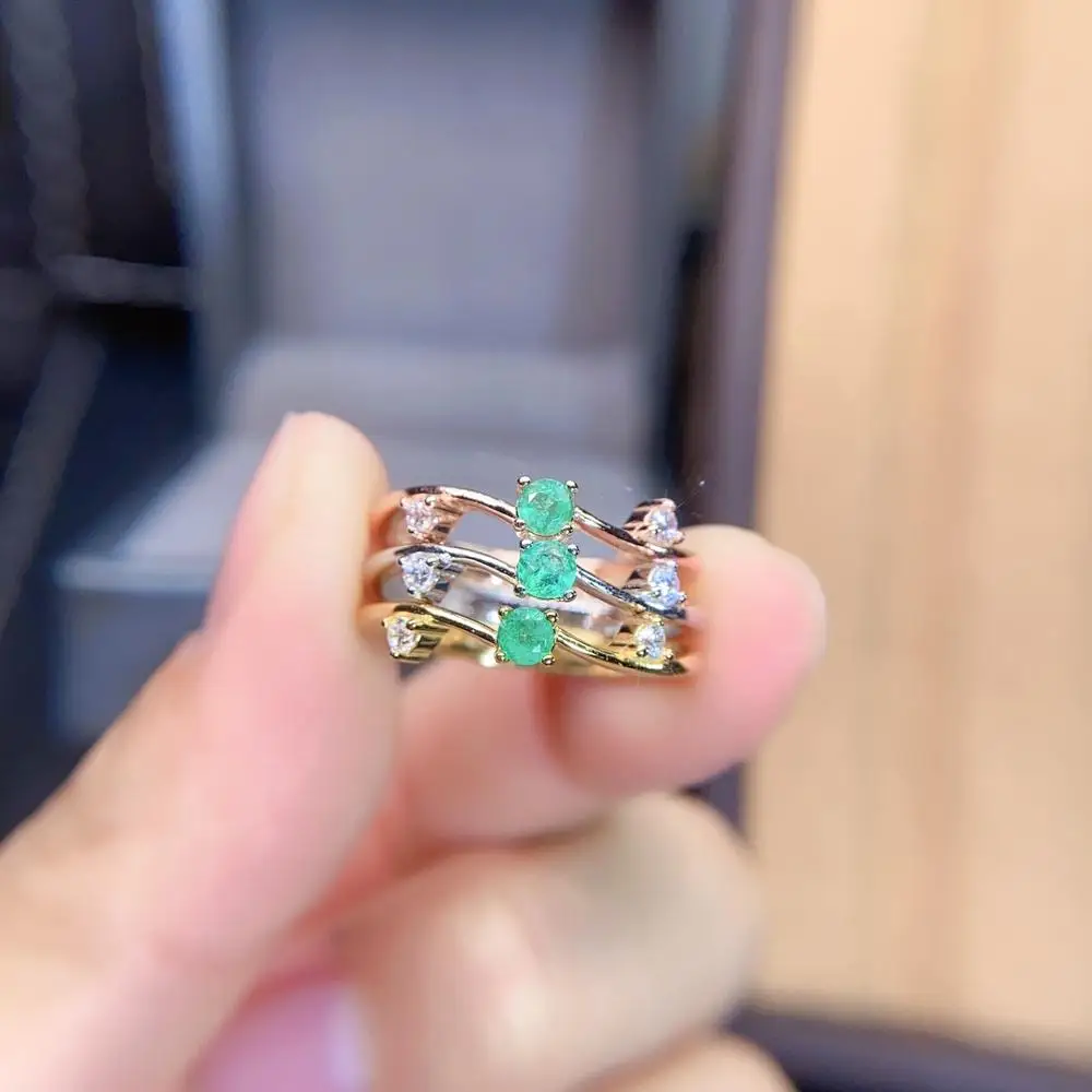 

shilovem 925 sterling silver Natural Emerald Ring fine Jewelry Customizable women 3*3mm gift open new wholesale jcj0303822agml