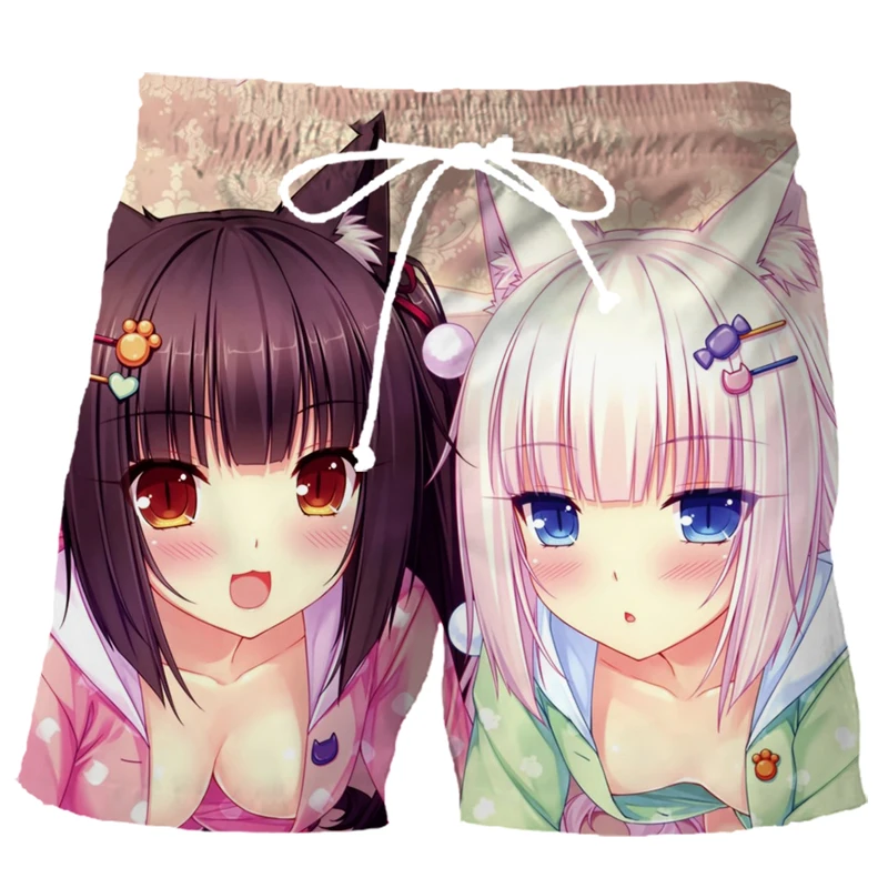 Классический Аниме Nekopara Harajuku шорты для мужчин/женщин 3D принт Chocola ваниль милая девушка уличная повседневные пляжные шорты S452