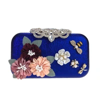 ladies new satin flower wallet for cocktail party female diamond dinner bags women pearl petal evening bag bride clutch purse