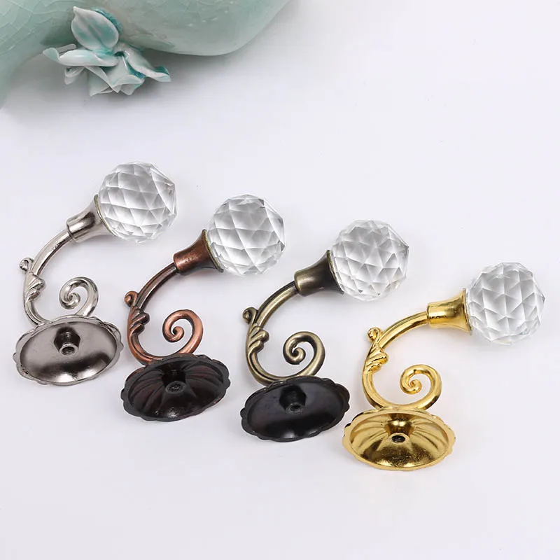 

2 PCS Exquisite Crystal Glass Curtain Hooks Hanging Holder Wall Coat Hook Strap Home Decoration Accessories