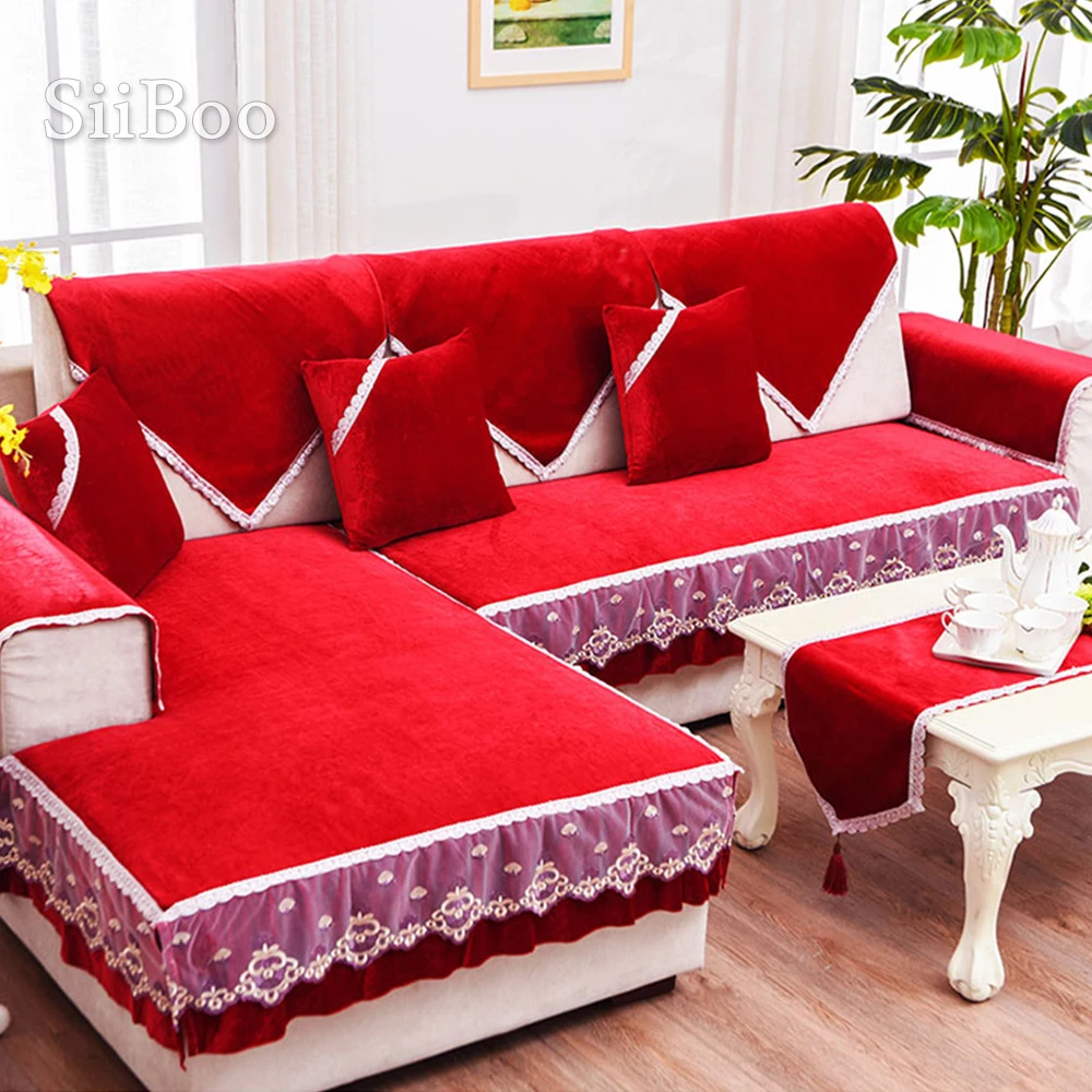 

Free ship black red fleece velvet sofa cover furniture slipcovers sectional couch covers for living room fundas de sofa SP4879