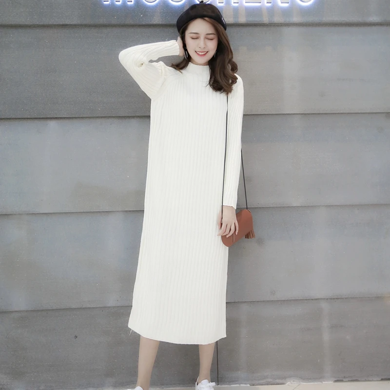 

640# Autumn Winter Thick Warm Knitted Maternity Sweater Dress Elegant Maxi Long Dress for Pregnant Women Pregnancy Pullovers