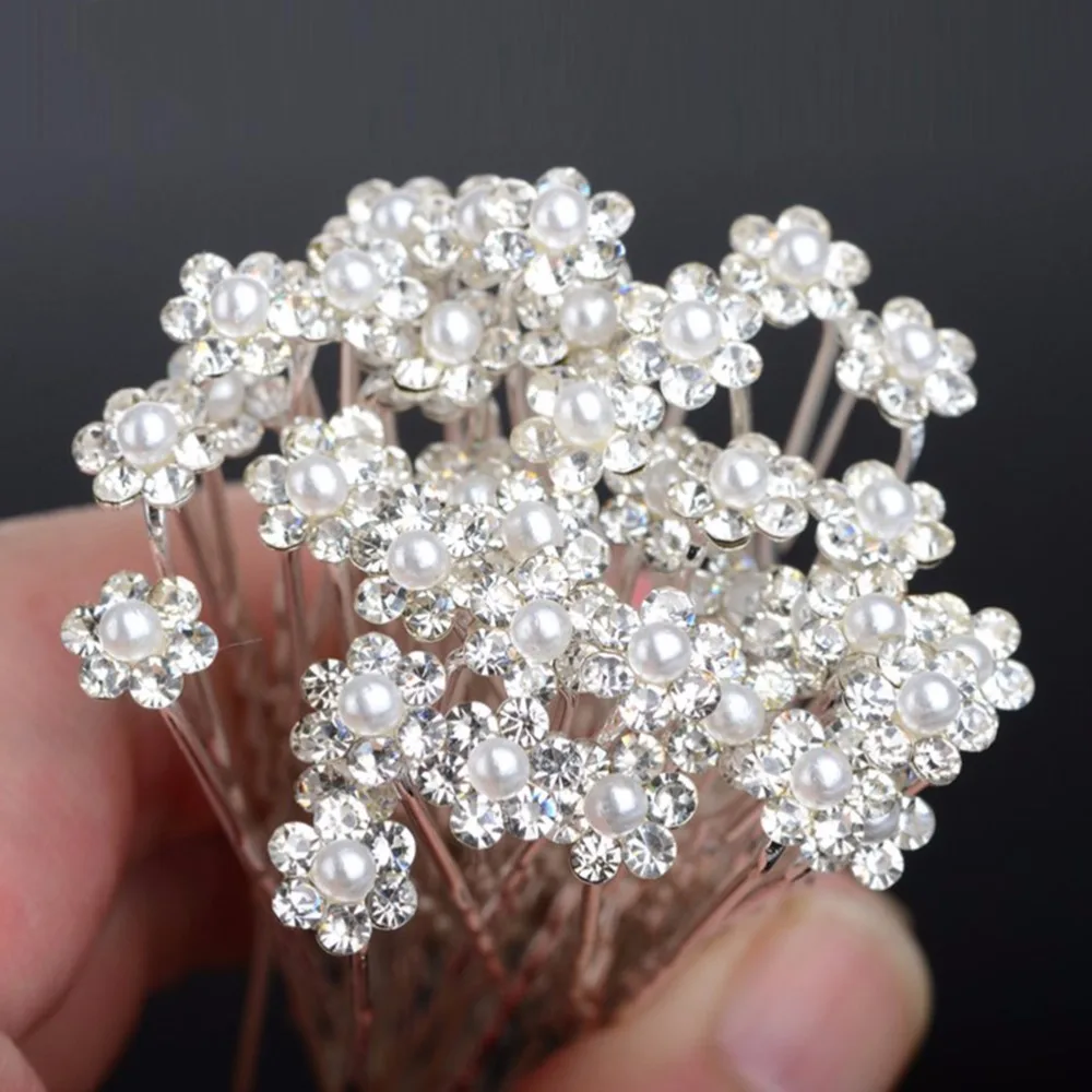 

40 PCS/lot Wedding Hair Pins Bridesmaid Hair Clips Simulated Pearl Flower Bridal Hairpins Women Hair Jewelry Accessories