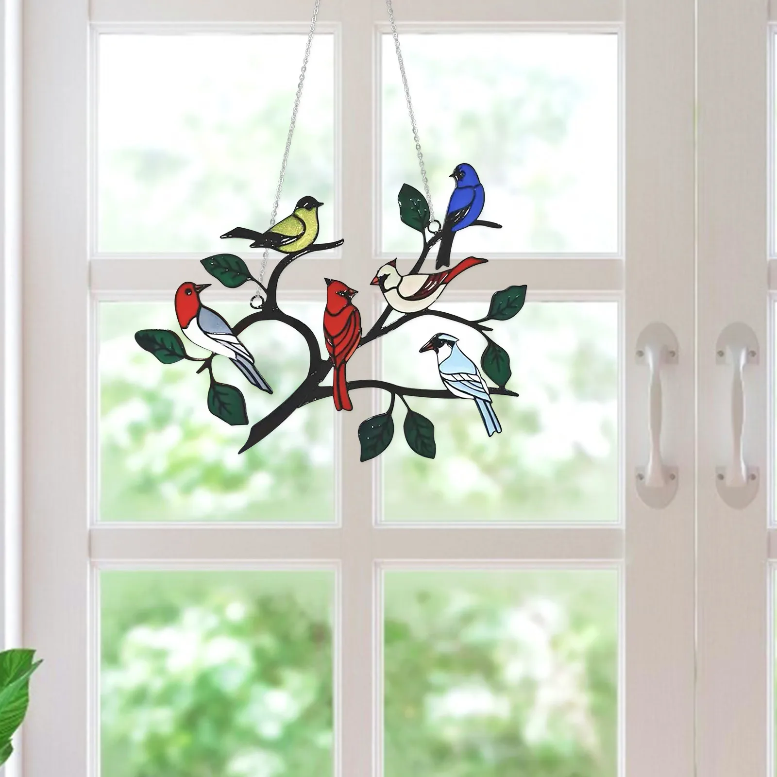 

Multicolor Birds On Branches High Stained Suncatcher Creative Birds Stained Glass Window Hangings Home Decoration Accessories