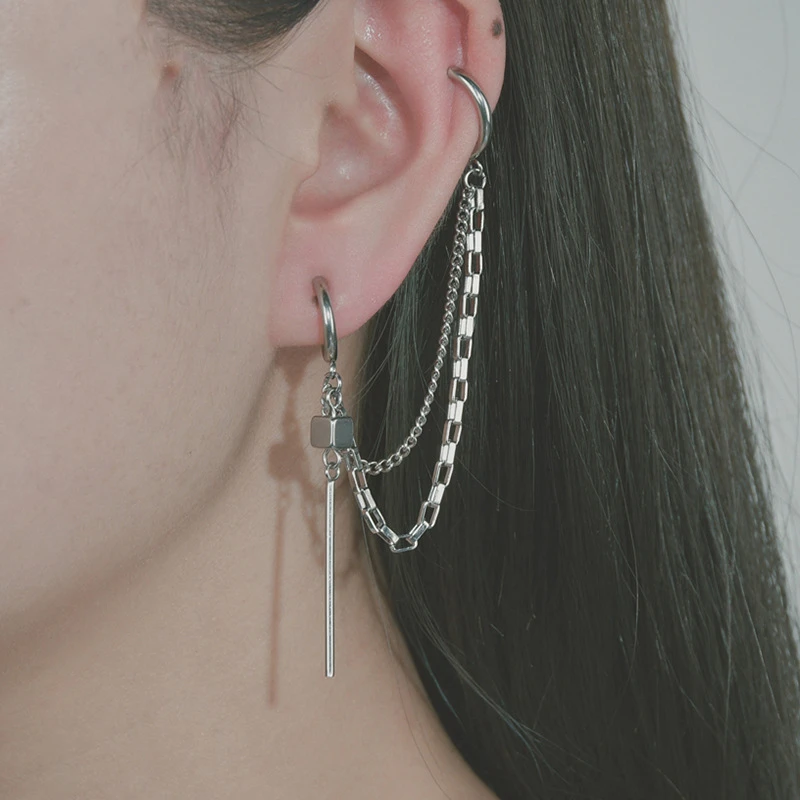 

2020 Hot Style Double Tassel Hoop Earrings For Women Hip Hop Jewelry Fashion Elegant Stainless Steel Eardrop Men Free Shipping