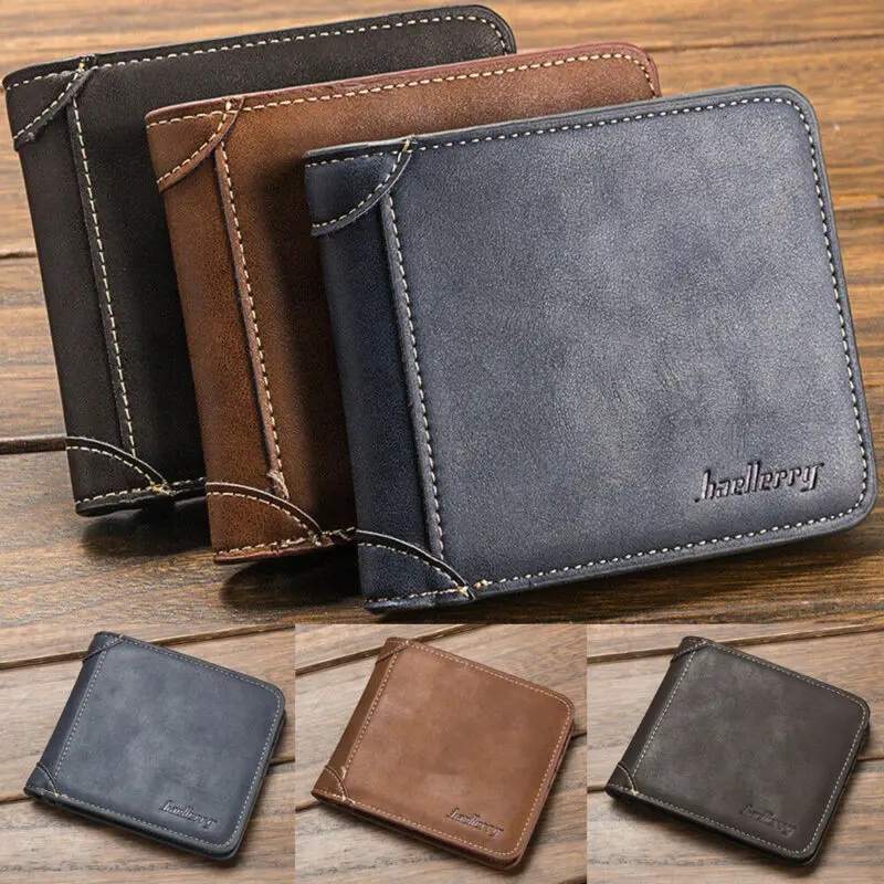 

Men's PU Leather Wallet Bifold ID Card Holder Coin Credit Card Purse Checkbook Short Clutch Billfold Male Trifold Money Bag