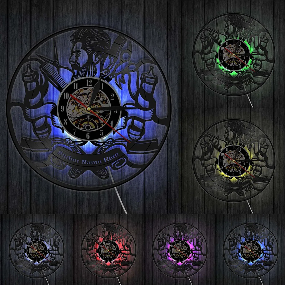 Светодиодный светильник для парикмахерской настенные часы с виниловыми