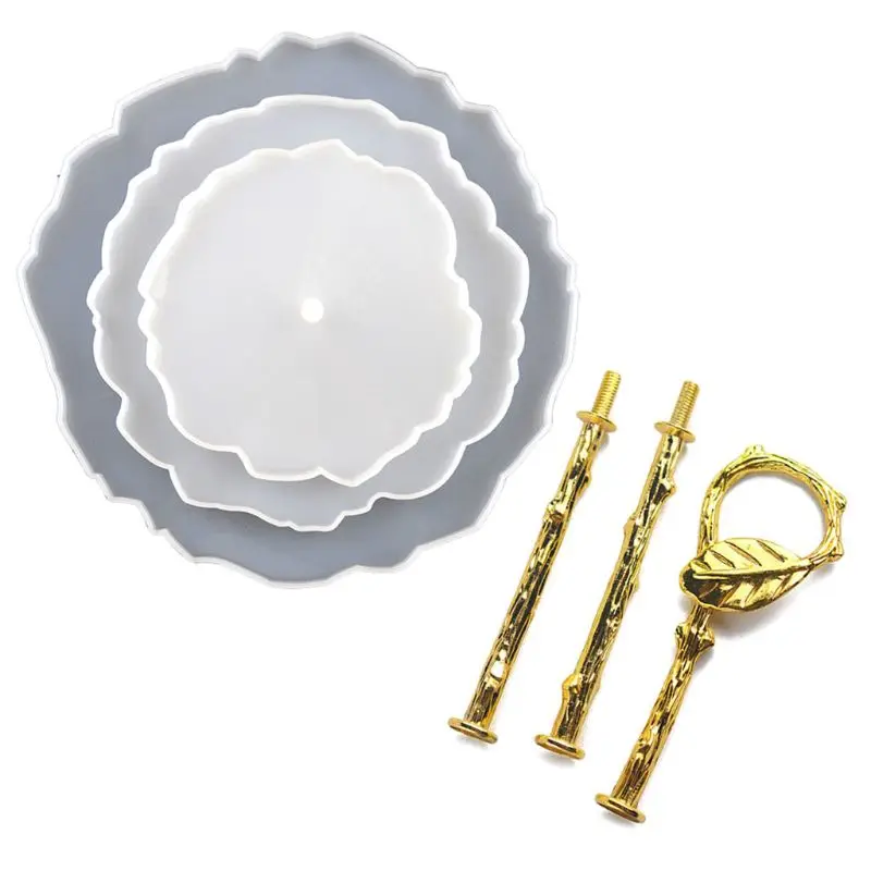 

3 Tier Cake Fruit Food Plate Stand Resin Casting Mold Irregular Fruit Disc Big Plate Resin Mold Fruit Tray Art Crafts