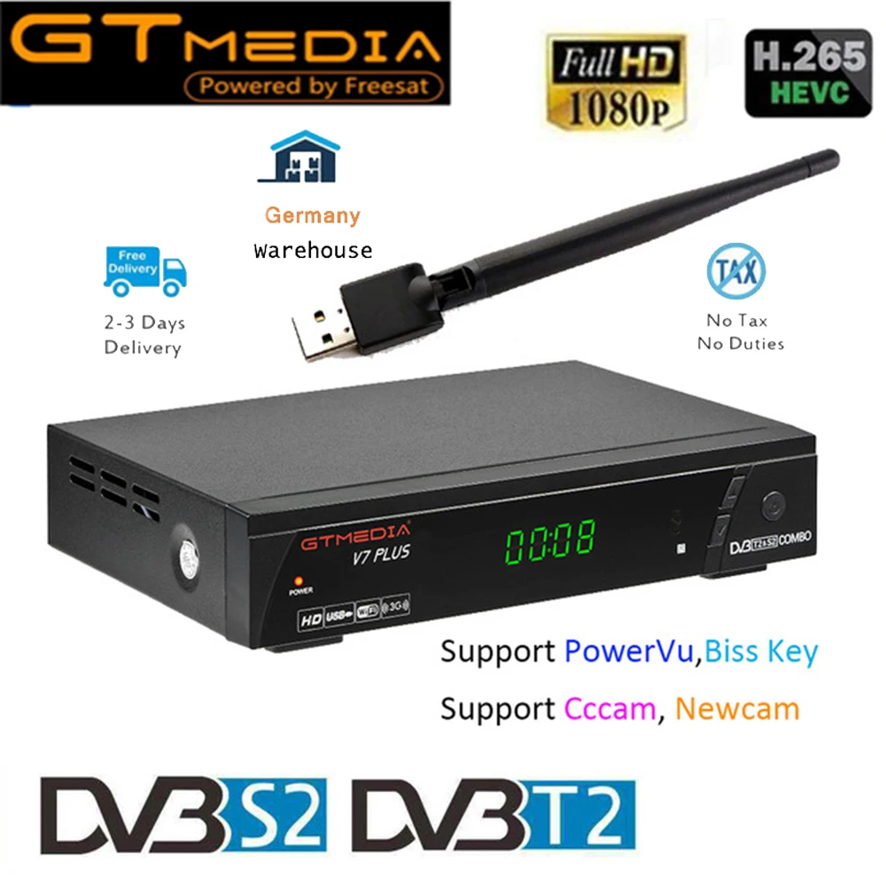 GTmedia V7 Plus HD DVB-S DVB-T2 приемник спутниковый Wifi бесплатный цифровой ТВ-приставка DVB T2 DVBS2 тюнер M3u Youtube русская ТВ-приставка