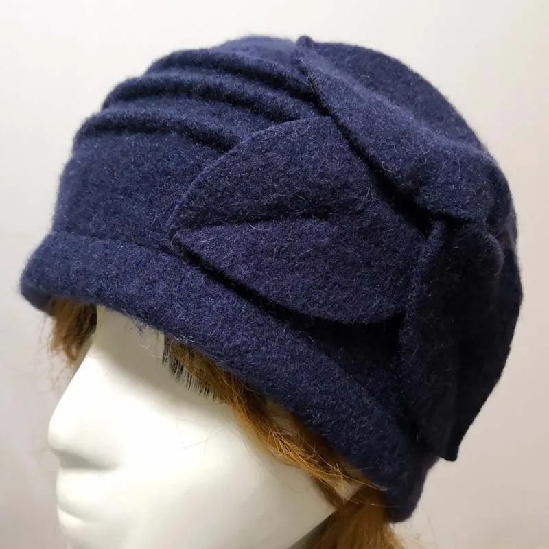 Navy blue Женские шерстяные шапки на осень и зиму, чистая шерсть, теплые шапки, шапка-ведро, подарки для мамы, леди, цветок, фетровая шляпа - Цвет: Navy blue