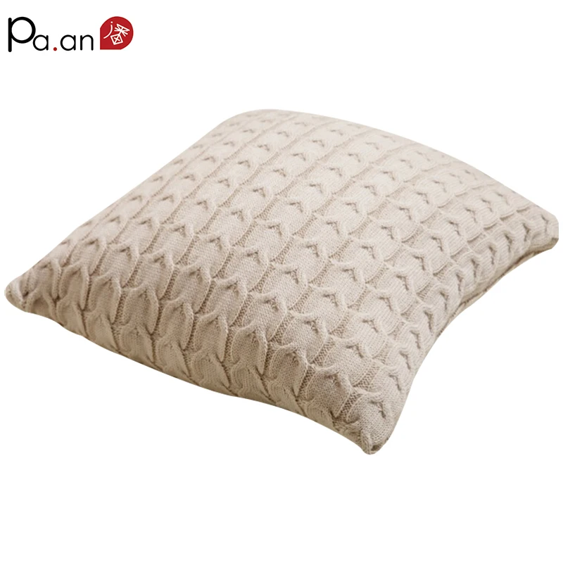 Винтажный чехол для подушки 45x45 см однотонный вязаный квадратный бежевый подушек