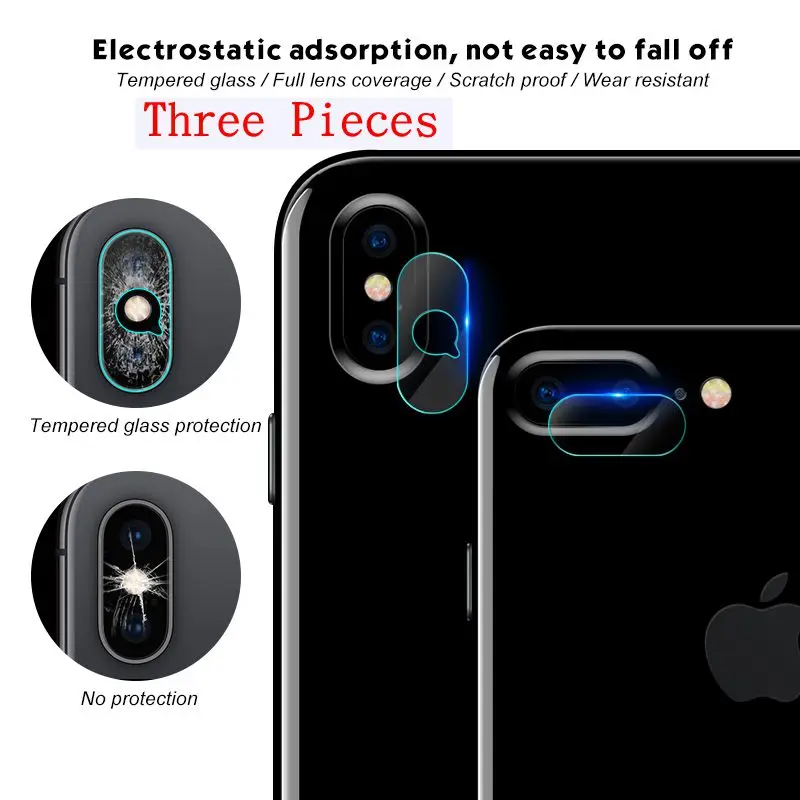 Три штуки пленки для iPhone 7 8 Plus Xr Xs X 3 шт. закаленное стекло объектива камеры