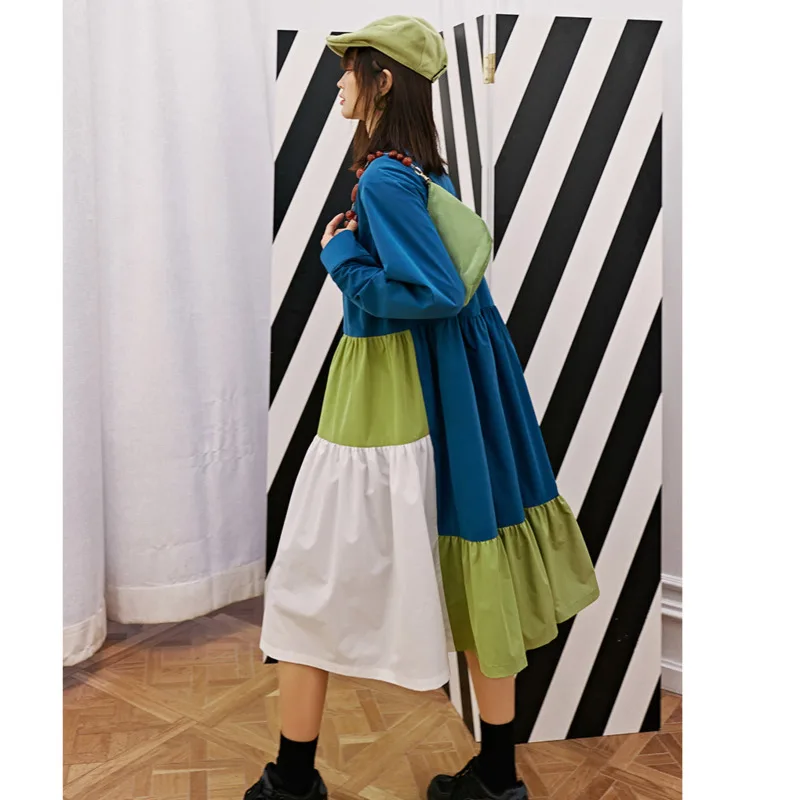 LANMREM может отправить популярный цвет пэчворк рубашка Стиль платья для женщин