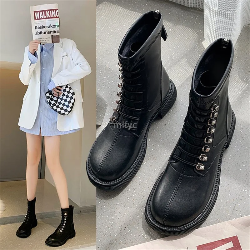 

Martin boots women's boots autumn 2021 new women's shoes rivet thick heel lace thin and thin short boots shoes woman boots women