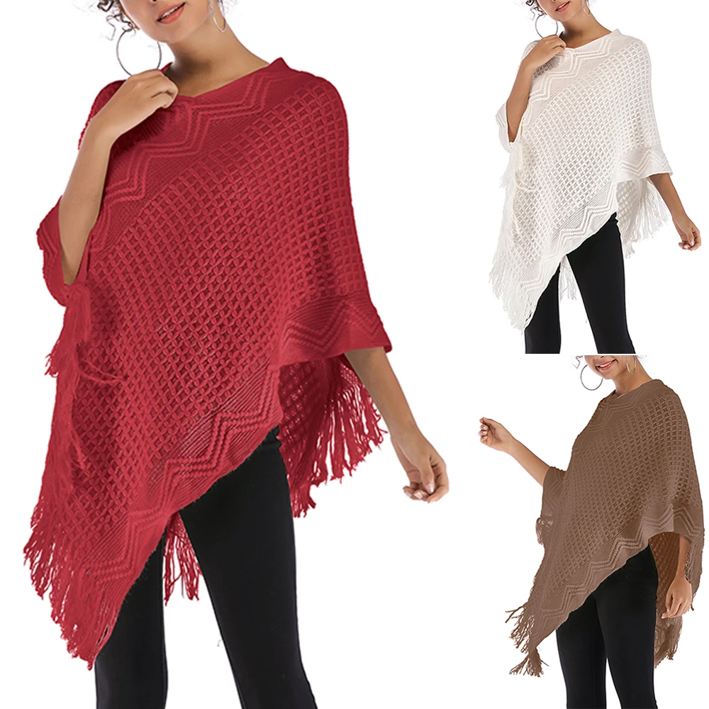 

Poncho Women Sleeveless Capes Fashion Tassel Decor O-neck Female Knit Clothes Ladies Fashion Elegant Ponchos