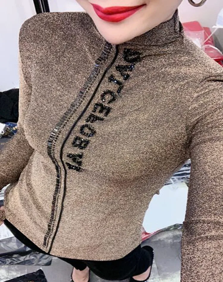 Бархатная/без бархата осенняя/зимняя новая женская футболка с воротником тонкая