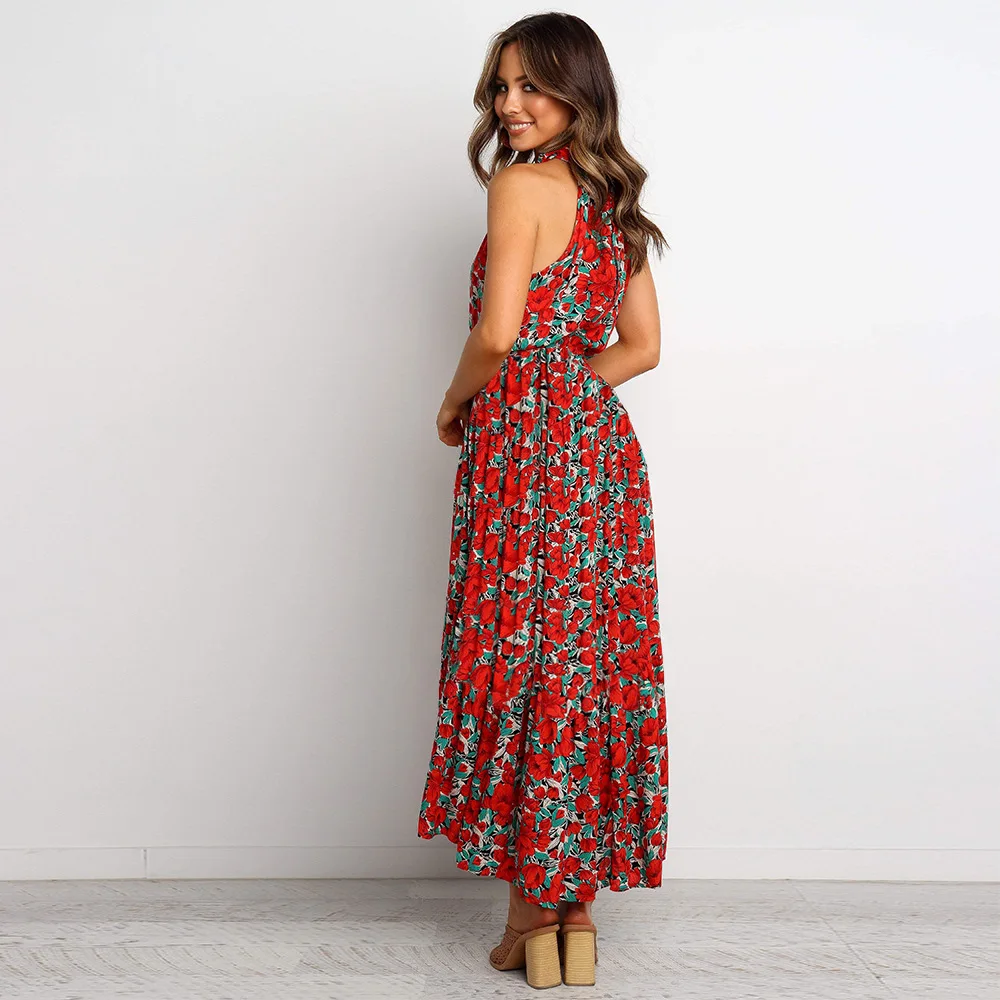 

Off Shoulder Maxi Dress Women Elegant Floral Print Long Dresses Lace Up High Waist Chic Summer Clothes 2021 Boho Casual Sundress