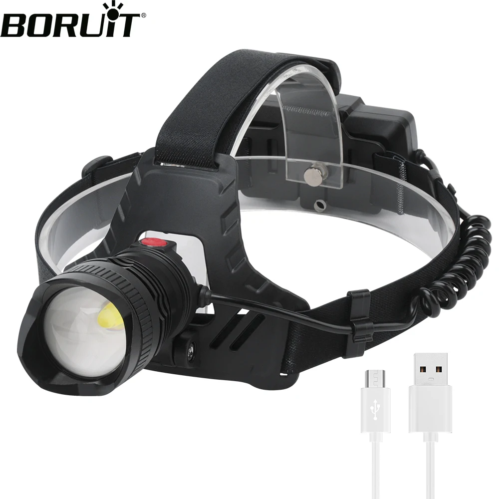 

BORUiT P50 LED Powerful Headlamp 3-Mode Zoomable Headlight USB Rechargeable 18650 Waterproof Head Torch for Camping Hunting