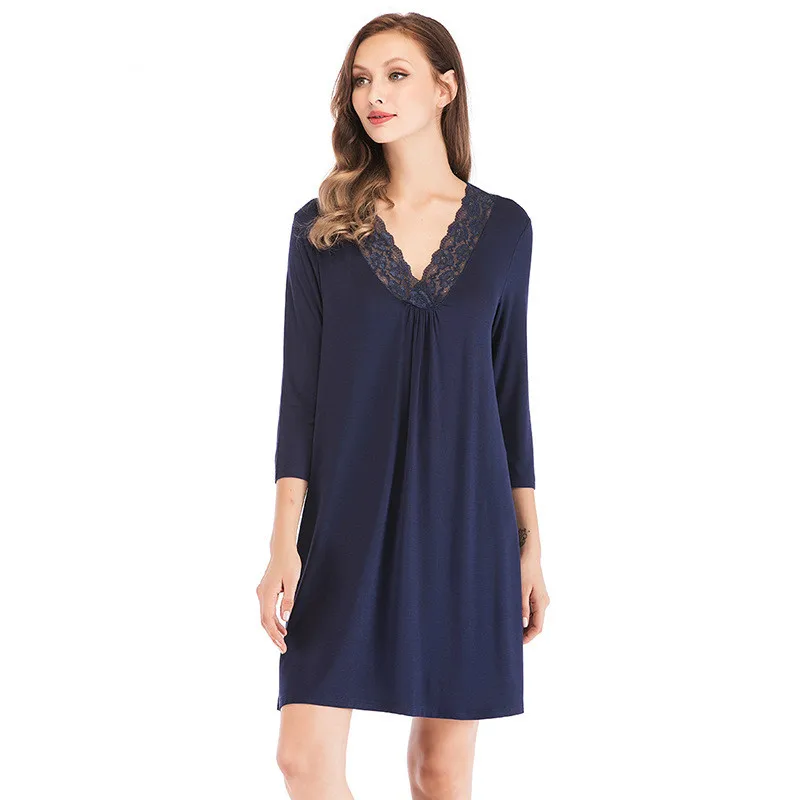 Женская трикотажная ночная рубашка сексуальные рубашки из хлопка с v образным