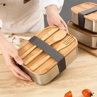 japanese style lunch box 304 stainless steel bamboo cover for school office worker students kids dinnerware food storage box