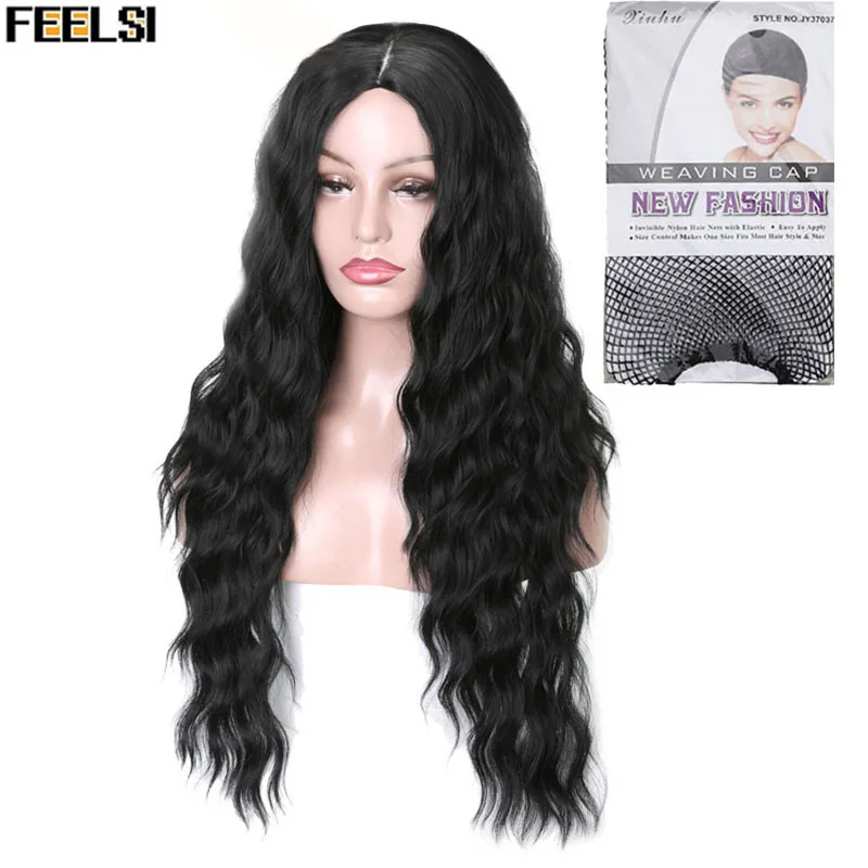 Длинные смешанные черные коричневые оранжевые женские парики FEELSI водные