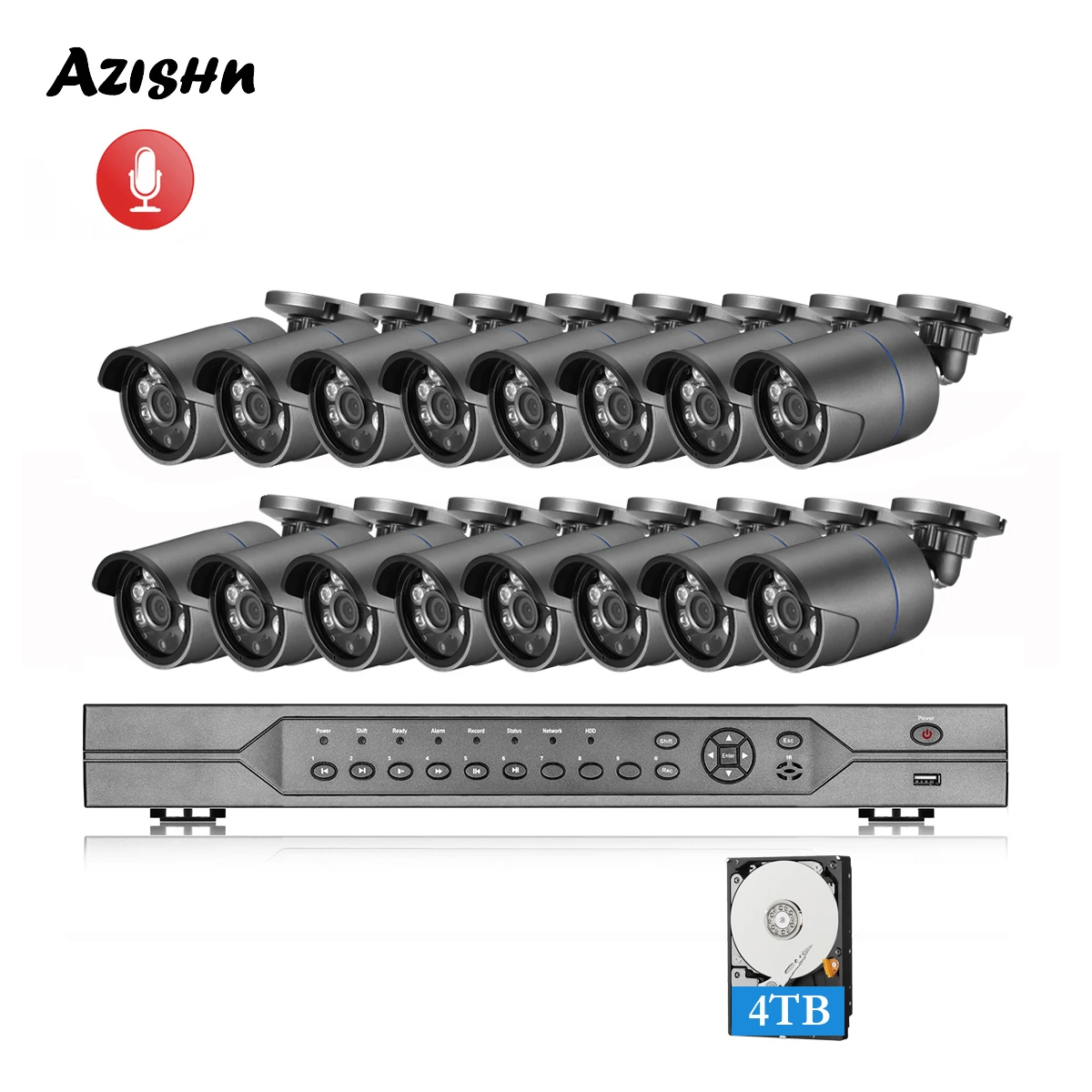 Камера видеонаблюдения AZISHN H.265 16 каналов POE NVR 3 Мп наружная Водонепроницаемая