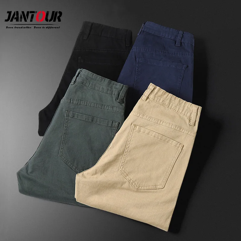 

4 Colour Pantalones De Hombre Pants Men 2022 High Elasticity Slim Pencil Pants 98%Cotton Soft Pantalon Man Oversize 28-46 48