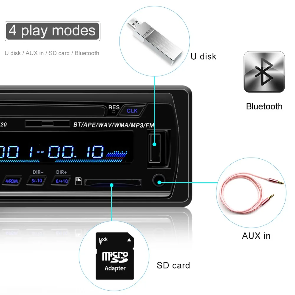 Автомагнитола jsd 520 12 в Bluetooth, автомобильный стерео In-dash 1 Din, FM, Aux вход, поддержка Mp3/MP4, USB, MMC, WMA, AUX IN, TF, автопроигрыватель