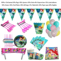 109pcs the little mermaid ariel princess disposable tableware set tablecloths straws birthday party decorations baby shower