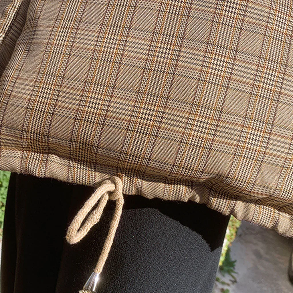 

Medium Long Plaid Coat Jacket Women's Vintage Warm Parkas Stand Collar Parka Coat High Quality Female Korean Winter Collection